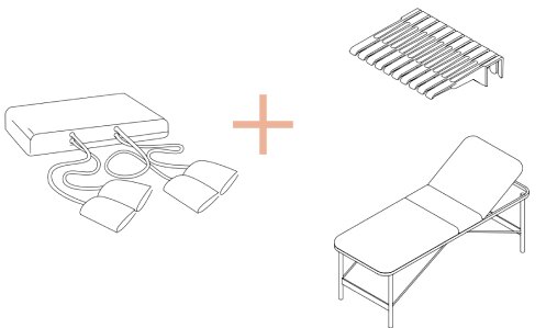 Line drawing of a blood-pressure unit, a panel rack, and an examination bed